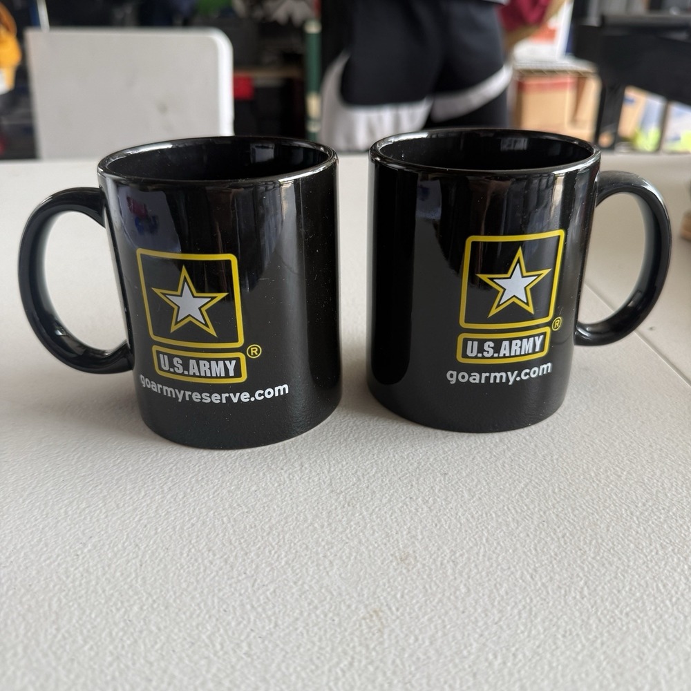 U.S. Army Black Coffee Mug GoArmy goarmyreserve.com Star Logo 4" Ceramic Cup (2)